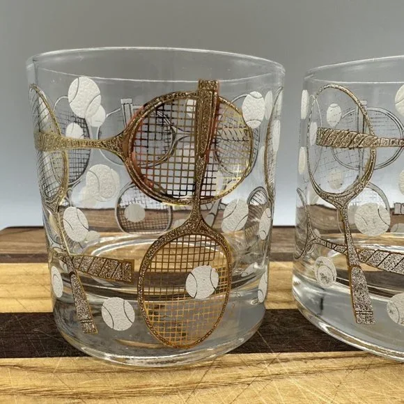 Vintage Rare Mid Century Modern Georges Briard Tennis Lowball Glasses Set of 8